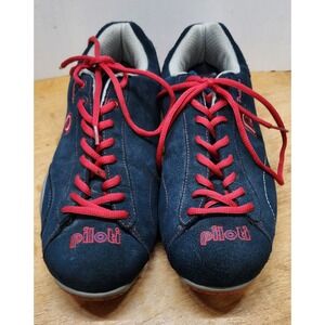 Piloti Prototipo Navy Blue Suede Red Driving Shoes Mens Sneakers Low Top